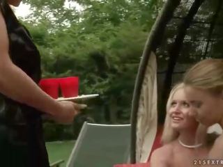 Two girlfriends punishing bewitching blondinka