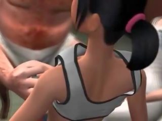 Birahi animasi menyenangkan berambut cokelat pemberian mengisap penis di seks dengan banyak pria